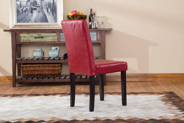 English Elm Urban Leatherette Parsons Dining Chair Set Solid Wood Legs Sleek Modern Seating Red T2574P164534