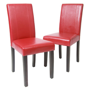 English Elm Urban Leatherette Parsons Dining Chair Set Solid Wood Legs Sleek Modern Seating Red T2574P164534