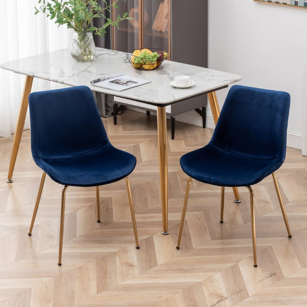 English Elm Aufurr Velvet High Back Dining Chair Set with Gold Metal Legs for Glam Rooms Blue T2574P164537