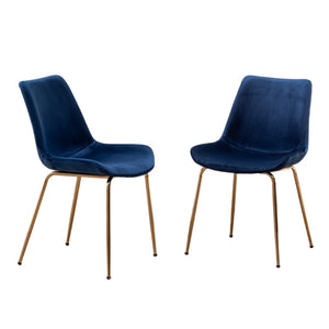 English Elm Aufurr Velvet High Back Dining Chair Set with Gold Metal Legs for Glam Rooms Blue T2574P164537
