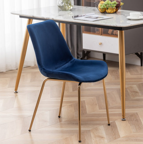 English Elm Aufurr Velvet High Back Dining Chair Set with Gold Metal Legs for Glam Rooms Blue T2574P164537