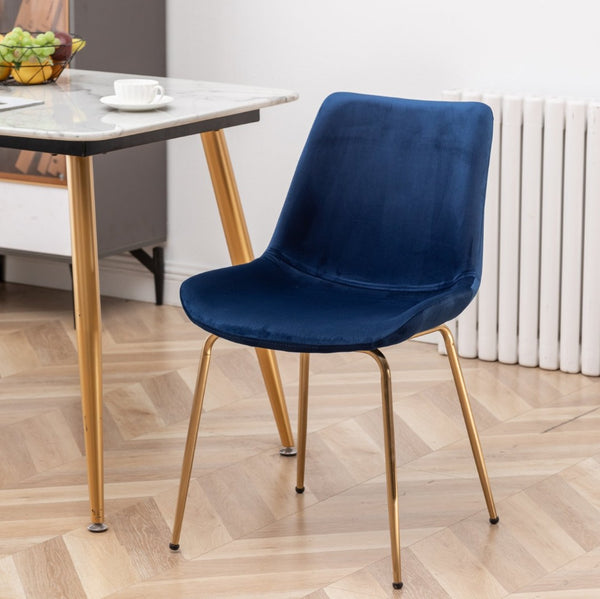 English Elm Aufurr Velvet High Back Dining Chair Set with Gold Metal Legs for Glam Rooms Blue T2574P164537