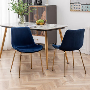 English Elm Aufurr Velvet High Back Dining Chair Set with Gold Metal Legs for Glam Rooms Blue T2574P164537