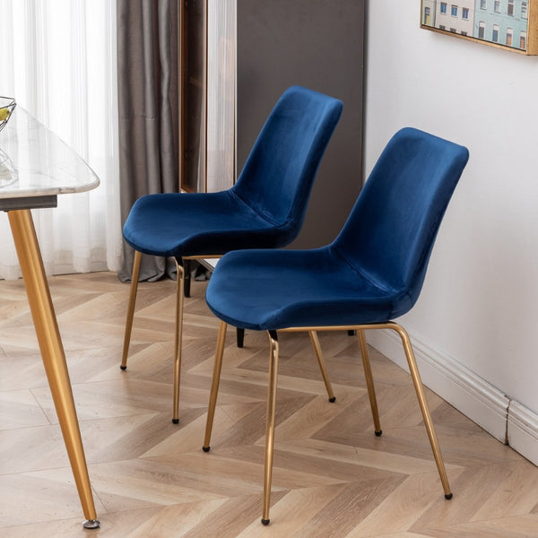 English Elm Aufurr Velvet High Back Dining Chair Set with Gold Metal Legs for Glam Rooms Blue T2574P164537