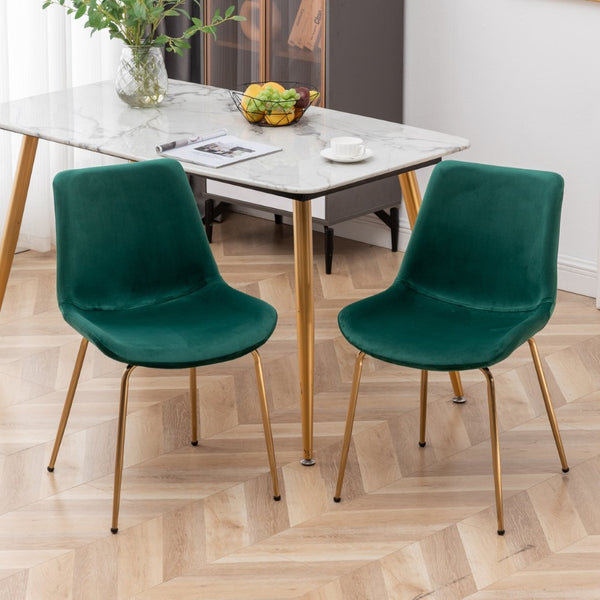 English Elm Aufurr Velvet High Back Dining Chair Set with Gold Metal Legs for Glam Rooms Green T2574P164538