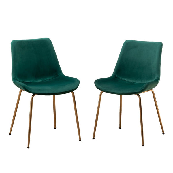 English Elm Aufurr Velvet High Back Dining Chair Set with Gold Metal Legs for Glam Rooms Green T2574P164538