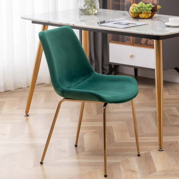 English Elm Aufurr Velvet High Back Dining Chair Set with Gold Metal Legs for Glam Rooms Green T2574P164538