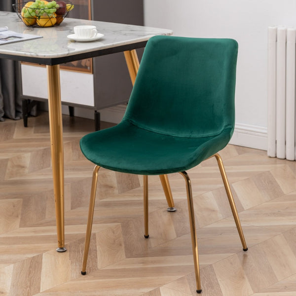 English Elm Aufurr Velvet High Back Dining Chair Set with Gold Metal Legs for Glam Rooms Green T2574P164538