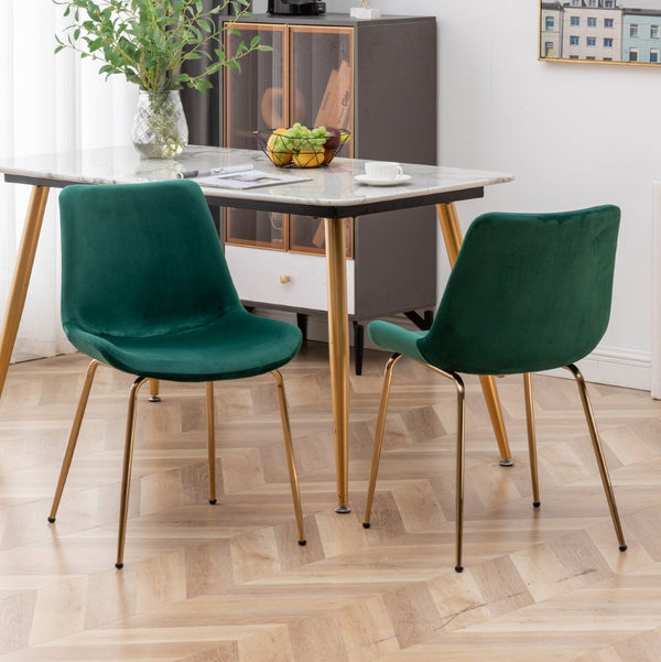 English Elm Aufurr Velvet High Back Dining Chair Set with Gold Metal Legs for Glam Rooms Green T2574P164538