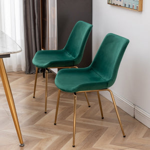 English Elm Aufurr Velvet High Back Dining Chair Set with Gold Metal Legs for Glam Rooms Green T2574P164538