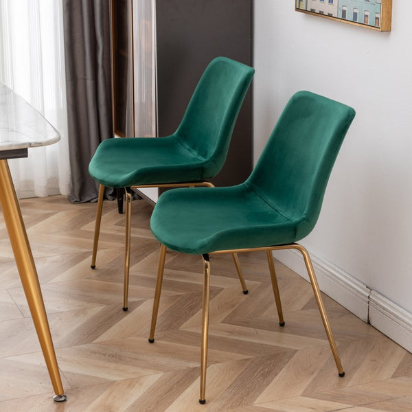 English Elm Aufurr Velvet High Back Dining Chair Set with Gold Metal Legs for Glam Rooms Green T2574P164538