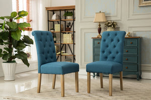 English Elm Habit Tufted Parsons Dining Chairs Set of 2 Solid Oak Wood Frame Upholstered Blue T2574P164541