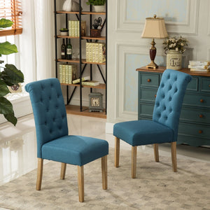 English Elm Habit Tufted Parsons Dining Chairs Set of 2 Solid Oak Wood Frame Upholstered Blue T2574P164541
