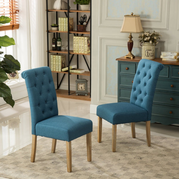 English Elm Habit Tufted Parsons Dining Chairs Set of 2 Solid Oak Wood Frame Upholstered Blue T2574P164541