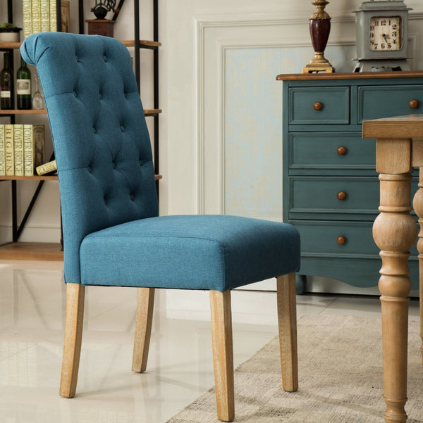 English Elm Habit Tufted Parsons Dining Chairs Set of 2 Solid Oak Wood Frame Upholstered Blue T2574P164541