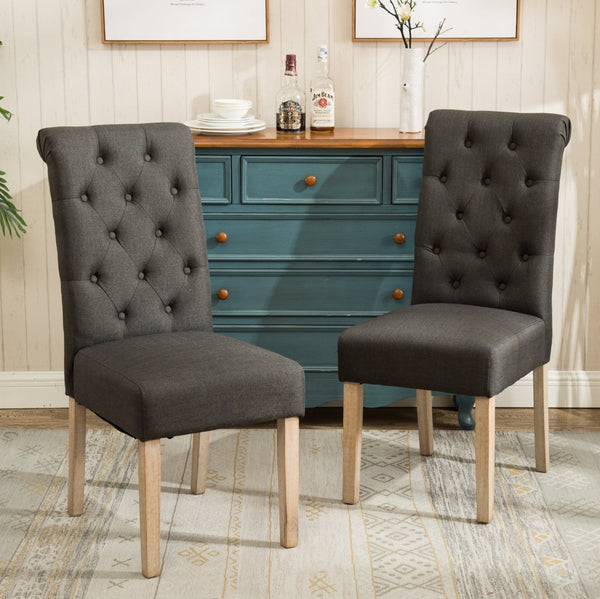 English Elm Habit Tufted Parsons Dining Chairs Set of 2 Solid Oak Wood Frame Upholstered T2574P164542