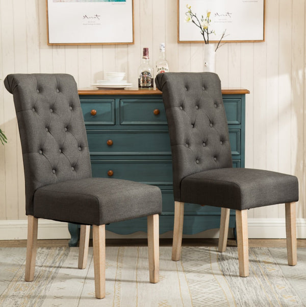 English Elm Habit Tufted Parsons Dining Chairs Set of 2 Solid Oak Wood Frame Upholstered T2574P164542