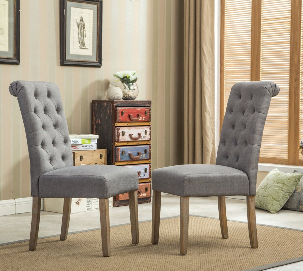 English Elm Habit Tufted Parsons Dining Chairs Set of 2 Solid Oak Wood Frame Upholstered Gray T2574P164543
