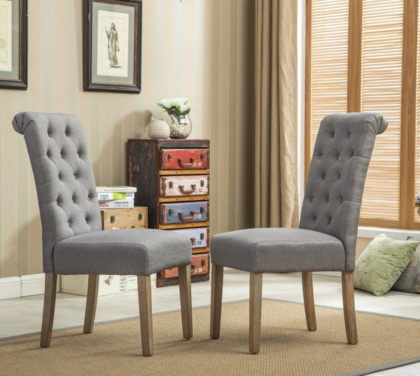 English Elm Habit Tufted Parsons Dining Chairs Set of 2 Solid Oak Wood Frame Upholstered Gray T2574P164543