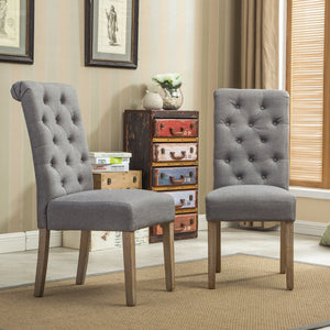 English Elm Habit Tufted Parsons Dining Chairs Set of 2 Solid Oak Wood Frame Upholstered Gray T2574P164543