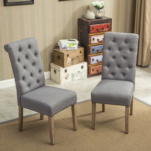 English Elm Habit Tufted Parsons Dining Chairs Set of 2 Solid Oak Wood Frame Upholstered Gray T2574P164543