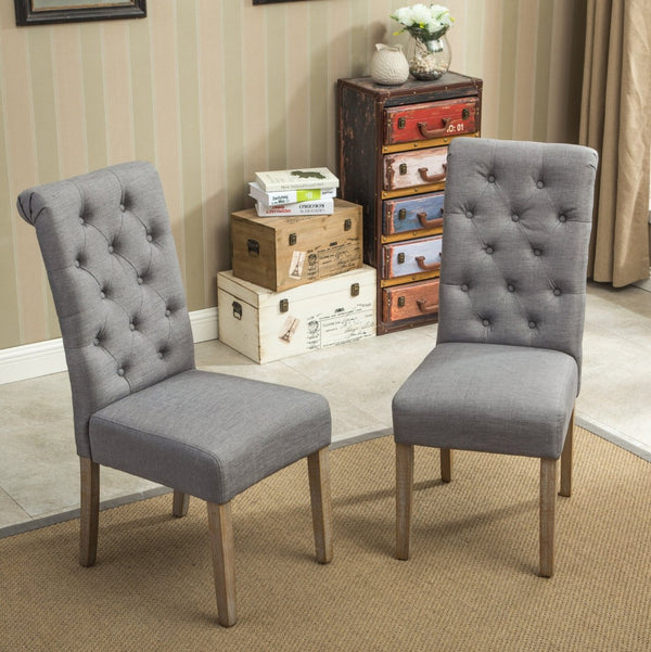 English Elm Habit Tufted Parsons Dining Chairs Set of 2 Solid Oak Wood Frame Upholstered Gray T2574P164543
