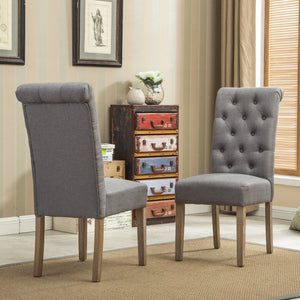 English Elm Habit Tufted Parsons Dining Chairs Set of 2 Solid Oak Wood Frame Upholstered Gray T2574P164543