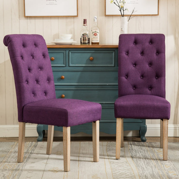 English Elm Habit Tufted Parsons Dining Chairs Set of 2 Solid Oak Wood Frame Upholstered Purple T2574P164544