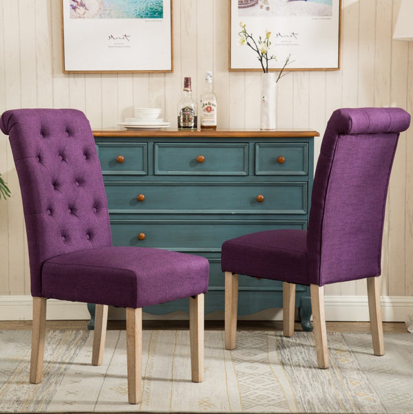 English Elm Habit Tufted Parsons Dining Chairs Set of 2 Solid Oak Wood Frame Upholstered Purple T2574P164544