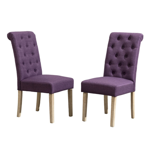 English Elm Habit Tufted Parsons Dining Chairs Set of 2 Solid Oak Wood Frame Upholstered Purple T2574P164544