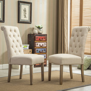 English Elm Habit Tufted Parsons Dining Chairs Set of 2 Solid Oak Wood Frame Upholstered Tan T2574P164545