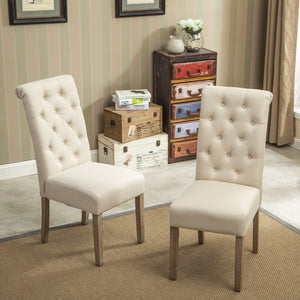 English Elm Habit Tufted Parsons Dining Chairs Set of 2 Solid Oak Wood Frame Upholstered Tan T2574P164545