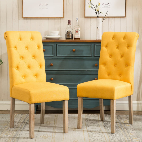 English Elm Habit Tufted Parsons Dining Chairs Set of 2 Solid Oak Wood Frame Upholstered Yellow T2574P164546