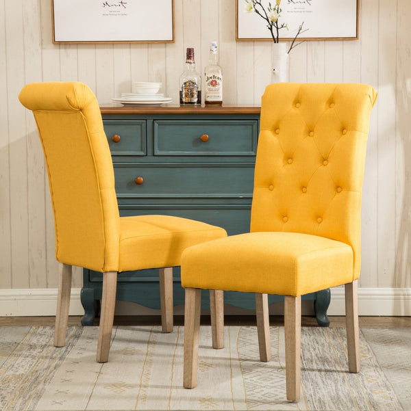 English Elm Habit Tufted Parsons Dining Chairs Set of 2 Solid Oak Wood Frame Upholstered Yellow T2574P164546