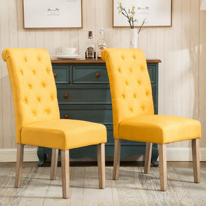 English Elm Habit Tufted Parsons Dining Chairs Set of 2 Solid Oak Wood Frame Upholstered Yellow T2574P164546