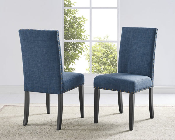 English Elm Biony Linen Cotton Upholstered Dining Chair with Brass Nailhead Trim Espresso Legs Blue T2574P164547
