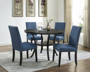 English Elm Biony Linen Cotton Upholstered Dining Chair with Brass Nailhead Trim Espresso Legs Blue T2574P164547