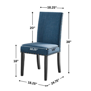 English Elm Biony Linen Cotton Upholstered Dining Chair with Brass Nailhead Trim Espresso Legs Blue T2574P164547