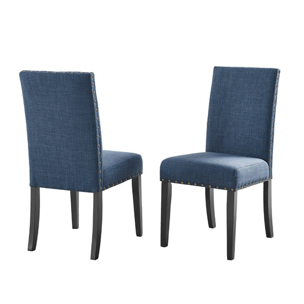 English Elm Biony Linen Cotton Upholstered Dining Chair with Brass Nailhead Trim Espresso Legs Blue T2574P164547