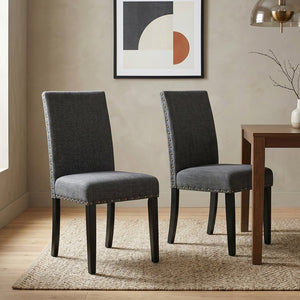 English Elm Biony Linen Cotton Upholstered Dining Chair with Brass Nailhead Trim Espresso Legs Gray T2574P164548
