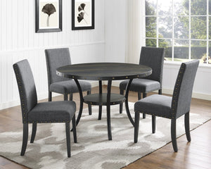 English Elm Biony Linen Cotton Upholstered Dining Chair with Brass Nailhead Trim Espresso Legs Gray T2574P164548