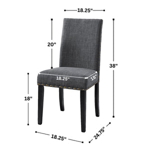 English Elm Biony Linen Cotton Upholstered Dining Chair with Brass Nailhead Trim Espresso Legs Gray T2574P164548