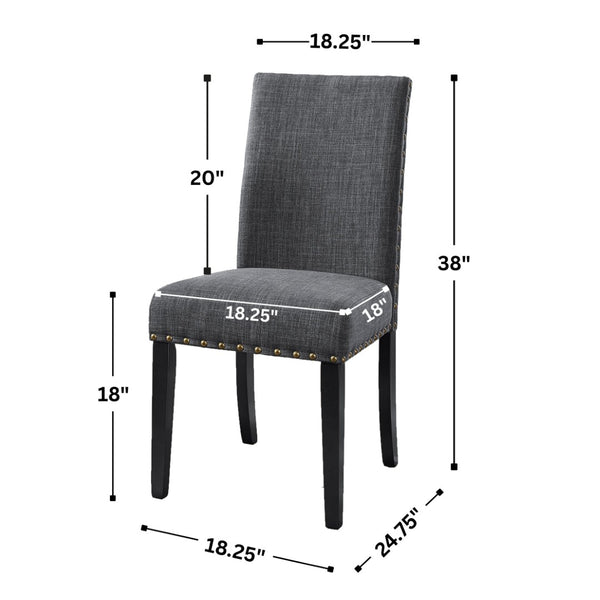 English Elm Biony Linen Cotton Upholstered Dining Chair with Brass Nailhead Trim Espresso Legs Gray T2574P164548