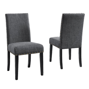 English Elm Biony Linen Cotton Upholstered Dining Chair with Brass Nailhead Trim Espresso Legs Gray T2574P164548