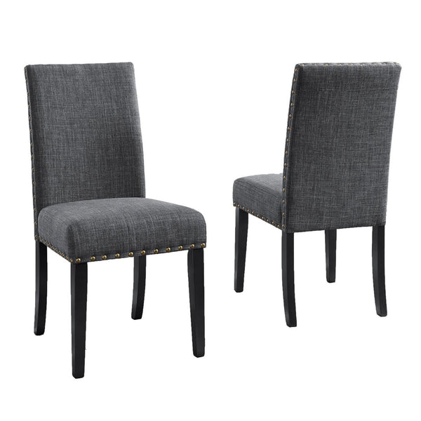 English Elm Biony Linen Cotton Upholstered Dining Chair with Brass Nailhead Trim Espresso Legs Gray T2574P164548