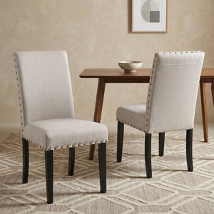 English Elm Biony Linen Cotton Upholstered Dining Chair with Brass Nailhead Trim Espresso Legs Tan T2574P164549