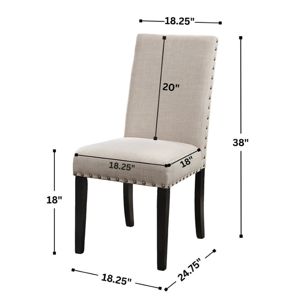 English Elm Biony Linen Cotton Upholstered Dining Chair with Brass Nailhead Trim Espresso Legs Tan T2574P164549