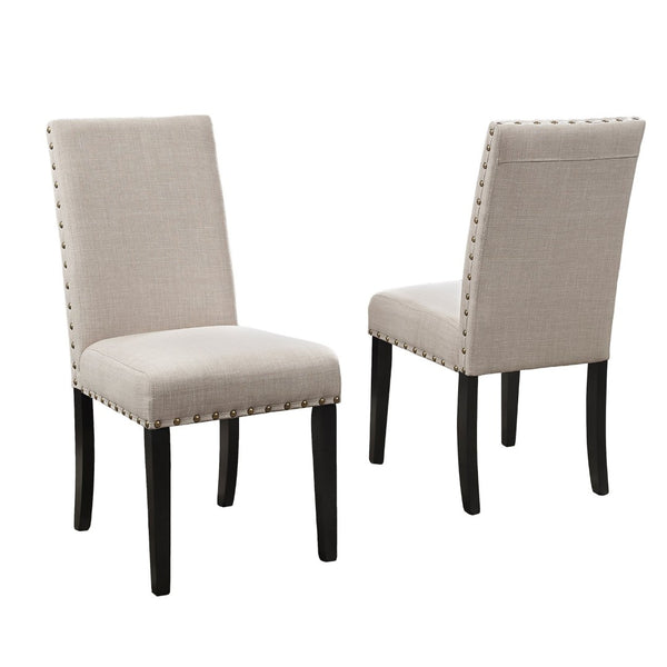 English Elm Biony Linen Cotton Upholstered Dining Chair with Brass Nailhead Trim Espresso Legs Tan T2574P164549