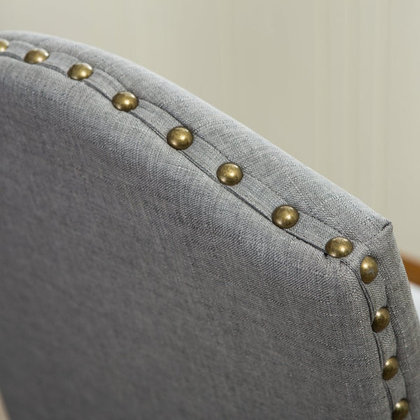 English Elm Mod Parsons Dining Chairs Solid Oak Brass Nailhead Linen Upholstered Set of 2 T2574P164550