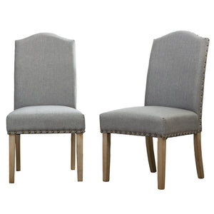 English Elm Mod Parsons Dining Chairs Solid Oak Brass Nailhead Linen Upholstered Set of 2 T2574P164550